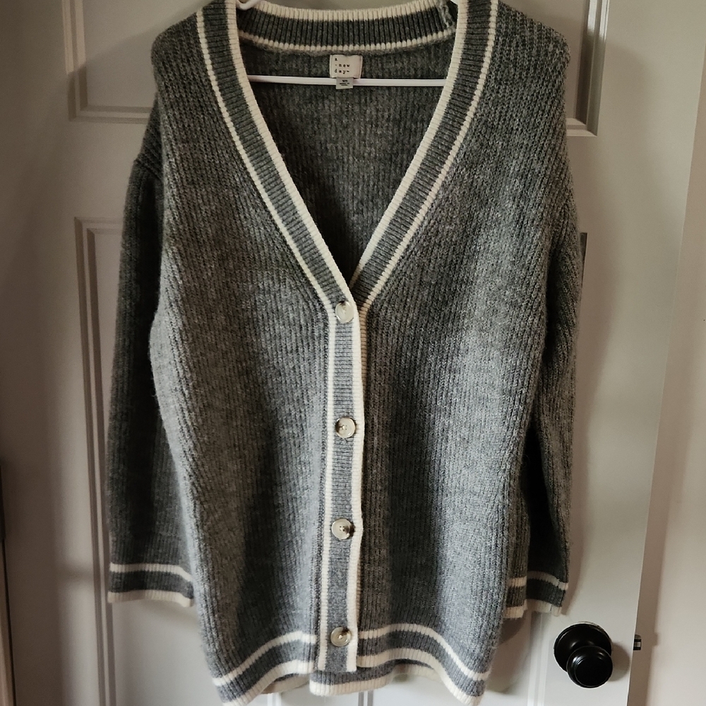 Gray V-Neck Button-Up Women's Sweater